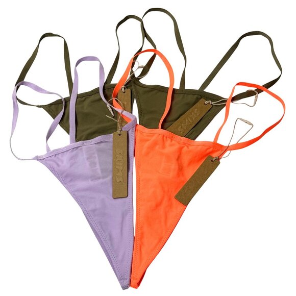 SKIMS Fits Everybody Micro Thongs Lot of 4 Khaki Neon Orange Sugar Plum 3X - Picture 1 of 11